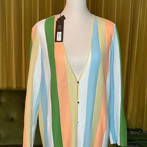 Misook Heritage Intarsia Fringe Knit Jacket Sz Med - Picture 2 of 4